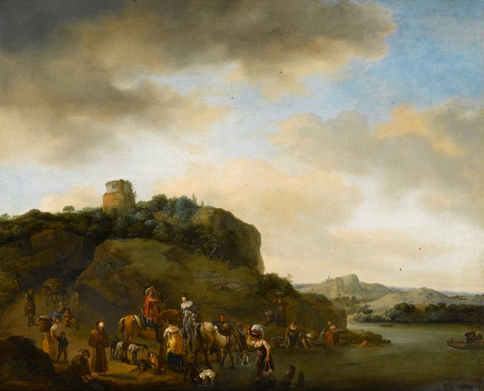 Philips Wouwerman - Landscape with a Hawking Party Stopped by a River | MasterArt